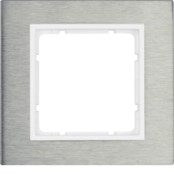 10113609 Frame 1gang Berker B.7, Stainless steel/polar white matt,  metal brushed