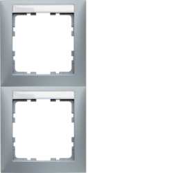 10129959 Frame 2gang vertical with labelling field,  Berker S.1, aluminium matt