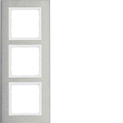 10133609 Frame 3gang vertical Berker B.7, Stainless steel/polar white matt,  metal brushed
