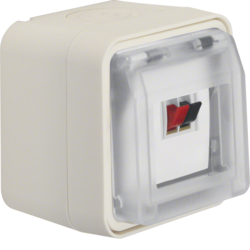 11963502 Loudspeaker connector box with hinged cover surface-mounted with labelling field,  Berker W.1, polar white matt