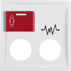 12188989 Centre plate with 2 plug-in openings,  imprint and red button at top polar white glossy