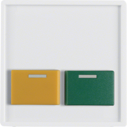 12536089 Centre plate with green + yellow button Berker Q.1/Q.3/Q.7/Q.9, polar white velvety