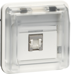 14093512 FCC socket outlet insert 8pole shielded with hinged cover surface-mounted/flush-mounted,  cat.6 with labelling field,  Berker W.1, polar white matt