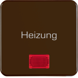 156801 Rocker with imprint "Heizung" with red lens,  Splash-protected flush-mounted IP44, brown glossy