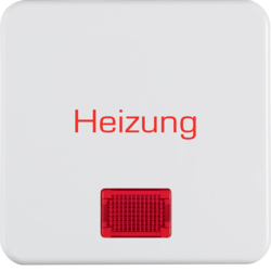 156809 Rocker with imprint "Heizung" with red lens,  Splash-protected flush-mounted IP44, polar white glossy