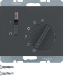 20317106 Temperature controller,  NC contact,  with centre plate,  24 V AC/DC with rocker switch,  Berker K.1, anthracite matt,  lacquered