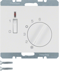 20317109 Temperature controller,  NC contact,  with centre plate,  24 V AC/DC with rocker switch,  Berker K.1, polar white glossy