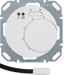 20342089 Thermostat,  NO contact,  with centre plate,  for underfloor heating with rocker switch,  external temperature sensor,  Berker R.1/R.3/R.8, polar white glossy