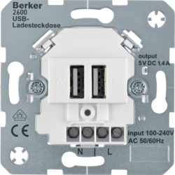 260009 230 V USB charging socket outlet with screw terminals,  Modul-inserts,  polar white matt