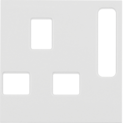 3313078989 Centre plate for socket outlets,  British Standard,  can be switched off Berker S.1/B.3/B.7, polar white glossy