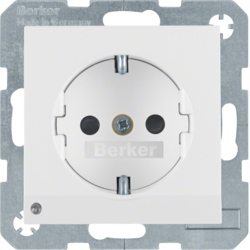 41098989 SCHUKO socket outlet with LED orientation light enhanced contact protection,  with screw-in lift terminals,  Berker S.1/B.3/B.7, polar white glossy