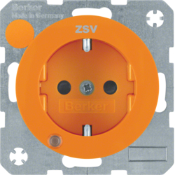 41102007 SCHUKO socket outlet with control LED and "ZSV" imprint with labelling field,  enhanced contact protection,  Screw-in lift terminals,  Berker R.1/R.3/R.8, orange glossy