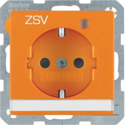 41106014 SCHUKO socket outlet with control LED and "ZSV" imprint with labelling field,  enhanced contact protection,  Screw-in lift terminals,  Berker Q.1/Q.3/Q.7/Q.9, orange velvety