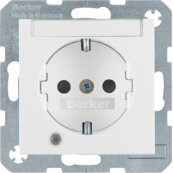 41108989 SCHUKO socket outlet with control LED with labelling field,  enhanced contact protection,  Screw-in lift terminals,  Berker S.1/B.3/B.7, polar white glossy