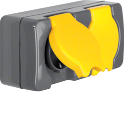 4322 Double SCHUKO socket outlet with hinged cover surface-mounted Screw terminals,  Isopanzer IP44, dark grey/yellow
