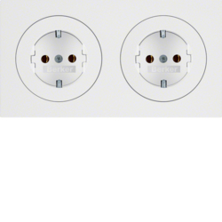 47202089 Combination SCHUKO socket outlet 2gang with frame Berker R.3, polar white glossy