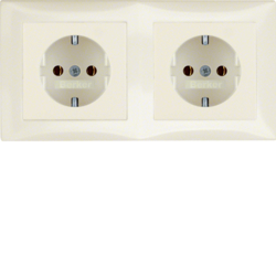 47208982 Combination SCHUKO socket outlet 2gang with frame Berker S.1/B.3/B.7, white glossy