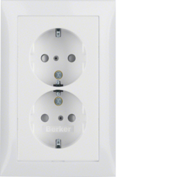 47298989 Double SCHUKO socket outlet with cover plate enhanced contact protection,  Berker S.1, polar white glossy