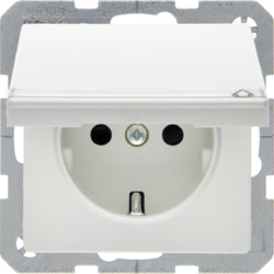 47526089 SCHUKO socket outlet with hinged cover Labelling field,  enhanced contact protection,  Berker Q.1/Q.3/Q.7/Q.9, polar white velvety
