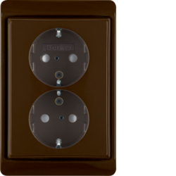 47530001 Double SCHUKO socket outlet with frame Berker Arsys,  brown glossy