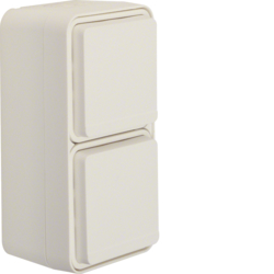 47703522 SCHUKO socket outlet 2gang vertical with hinged cover surface-mounted Berker W.1, polar white matt