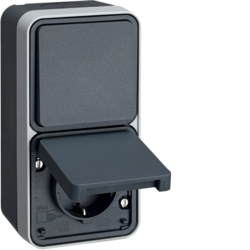 47803525 Combination change-over switch/SCHUKO socket outlet with hinged cover surface-mounted with enhanced touch protection,  Berker W.1