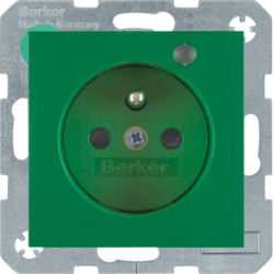 6765091913 Socket outlet with earth contact pin and monitoring LED with enhanced touch protection,  Screw-in lift terminals,  Berker S.1/B.3/B.7, green matt