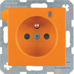 6765091914 Socket outlet with earth contact pin and monitoring LED with enhanced touch protection,  Screw-in lift terminals,  Berker S.1/B.3/B.7, orange matt