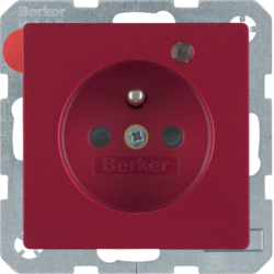 6765096015 Socket outlet with earth contact pin and monitoring LED with enhanced touch protection,  Screw-in lift terminals,  Berker Q.1/Q.3/Q.7/Q.9, red velvety