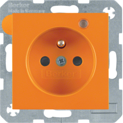 6765098914 Socket outlet with earth contact pin and monitoring LED with enhanced touch protection,  Screw-in lift terminals,  Berker S.1/B.3/B.7, orange glossy