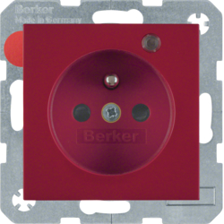 6765098915 Socket outlet with earth contact pin and monitoring LED with enhanced touch protection,  Screw-in lift terminals,  Berker S.1/B.3/B.7, red glossy