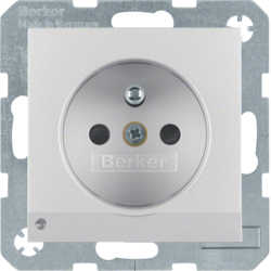 6765101404 Socket outlet with earthing pin and LED orientation light enhanced contact protection,  Screw-in lift terminals,  Berker S.1/B.3/B.7, aluminium matt