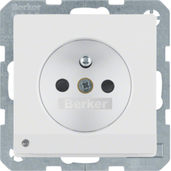 6765106089 Socket outlet with earthing pin and LED orientation light enhanced contact protection,  Screw-in lift terminals,  Berker Q.1/Q.3/Q.7/Q.9, polar white velvety