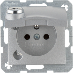 6765111404 Socket outlet with earthing pin and hinged cover with enhanced touch protection,  with lock - differing lockings,  with screw-in lift terminals,  Berker S.1/B.3/B.7, aluminium,  matt,  lacquered