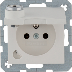 6765111909 Socket outlet with earthing pin and hinged cover with enhanced touch protection,  with lock - differing lockings,  with screw-in lift terminals,  Berker S.1/B.3/B.7, polar white matt