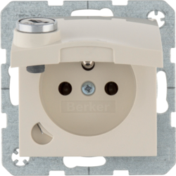 6765118982 Socket outlet with earthing pin and hinged cover with enhanced touch protection,  with lock - differing lockings,  with screw-in lift terminals,  Berker S.1/B.3/B.7, white glossy