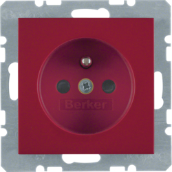 6765768962 Socket outlet with earthing pin with enhanced touch protection,  Screw-in lift terminals,  Berker S.1/B.3/B.7, red glossy