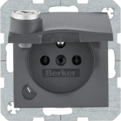 6768111606 Socket outlet with earthing pin and hinged cover with enhanced touch protection,  with lock - differing lockings,  Berker S.1/B.3/B.7, anthracite,  matt