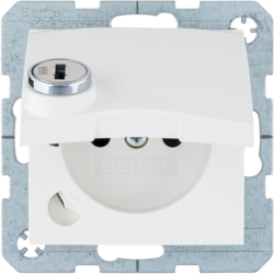 6768118989 Socket outlet with earthing pin and hinged cover with enhanced touch protection,  with lock - differing lockings,  Berker S.1/B.3/B.7, polar white glossy