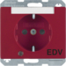 41100082 SCHUKO socket outlet with control LED and "EDV" imprint with labelling field,  enhanced contact protection,  Screw-in lift terminals,  Berker Arsys,  red glossy