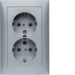 47299939 Double SCHUKO socket outlet with cover plate enhanced contact protection,  Berker S.1, aluminium,  matt,  lacquered