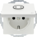 47446049 SCHUKO socket outlet with hinged cover for accessible construction with tactile symbol,  enhanced contact protection,  Mounting orientation variable in 45° steps,  Berker Q.1/Q.3/Q.7/Q.9, polar white velvety