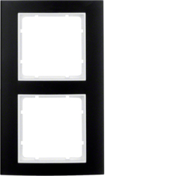 10123025 Frame 2gang Berker B.3, Aluminium black/polar white matt,  aluminium anodised