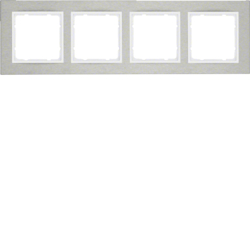 10243609 Frame 4gang horizontal Berker B.7, Stainless steel/polar white matt,  metal brushed
