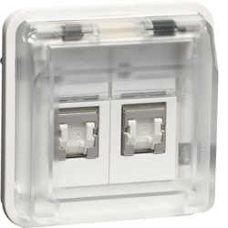 14103502 FCC socket outlet insert 8/8pole shielded with hinged cover surface-mounted/flush-mounted,  cat.6 with labelling field,  Berker W.1, polar white matt