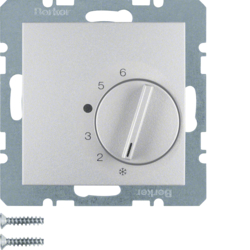 20261404 Thermostat,  change-over contact,  with centre plate Berker S.1/B.3/B.7, aluminium,  matt,  lacquered