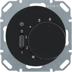 20302045 Temperature controller,  NC contact,  with centre plate with rocker switch,  Berker R.1/R.3/R.8, black glossy