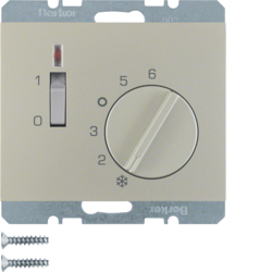 20307104 Temperature controller,  NC contact,  with centre plate with rocker switch,  Berker K.5, stainless steel matt,  lacquered