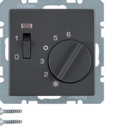 20316086 Temperature controller,  NC contact,  with centre plate,  24 V AC/DC with rocker switch,  Berker Q.1/Q.3/Q.7/Q.9, anthracite velvety,  lacquered