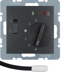 20341606 Thermostat,  NO contact,  with centre plate,  for underfloor heating with rocker switch,  external temperature sensor,  Berker S.1/B.3/B.7, anthracite,  matt